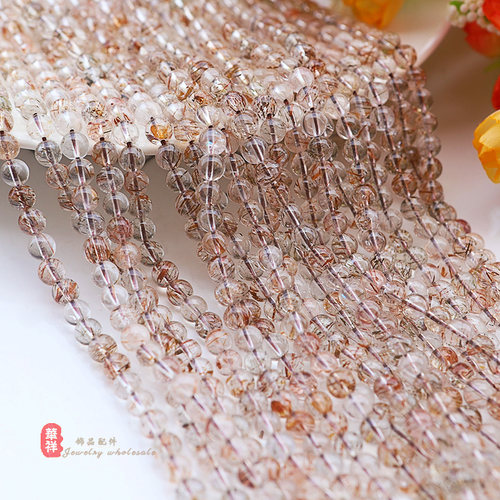 天然7A冰种黑金超七圆珠 6-12mm发晶散珠diy手链项链串珠饰品配件