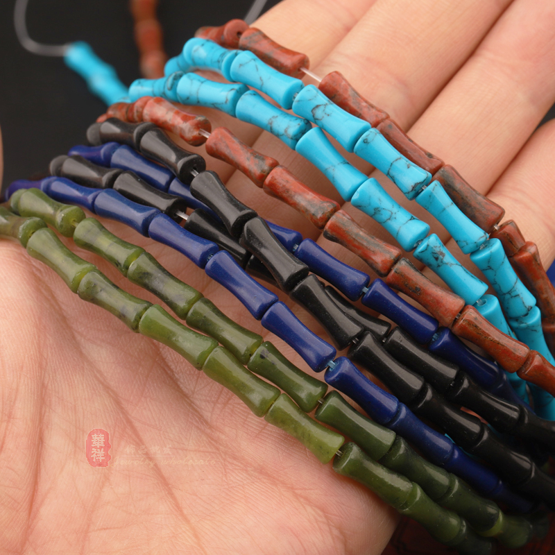 天然石竹节管珠橄榄玉芝麻红蓝松