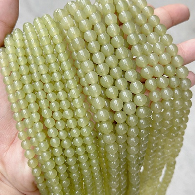 天然优化晴水玉圆珠 6-12mm浅绿仿和田玉散珠diy手链项链饰品配件