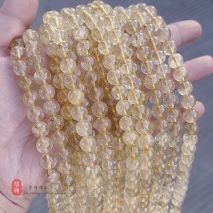 天然冰种金发晶圆珠 6-10mm黄发晶散珠diy手链项链串珠饰品配件