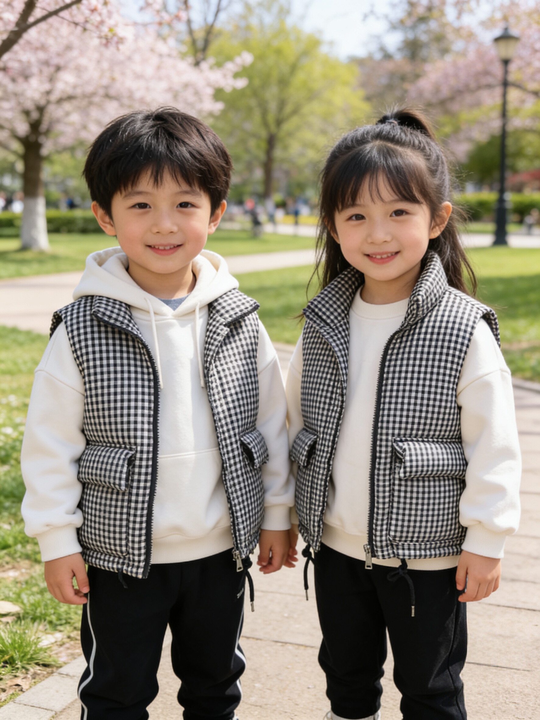 男女小童格子羽绒马甲春秋2026新款儿童洋气时髦男女孩外穿外套