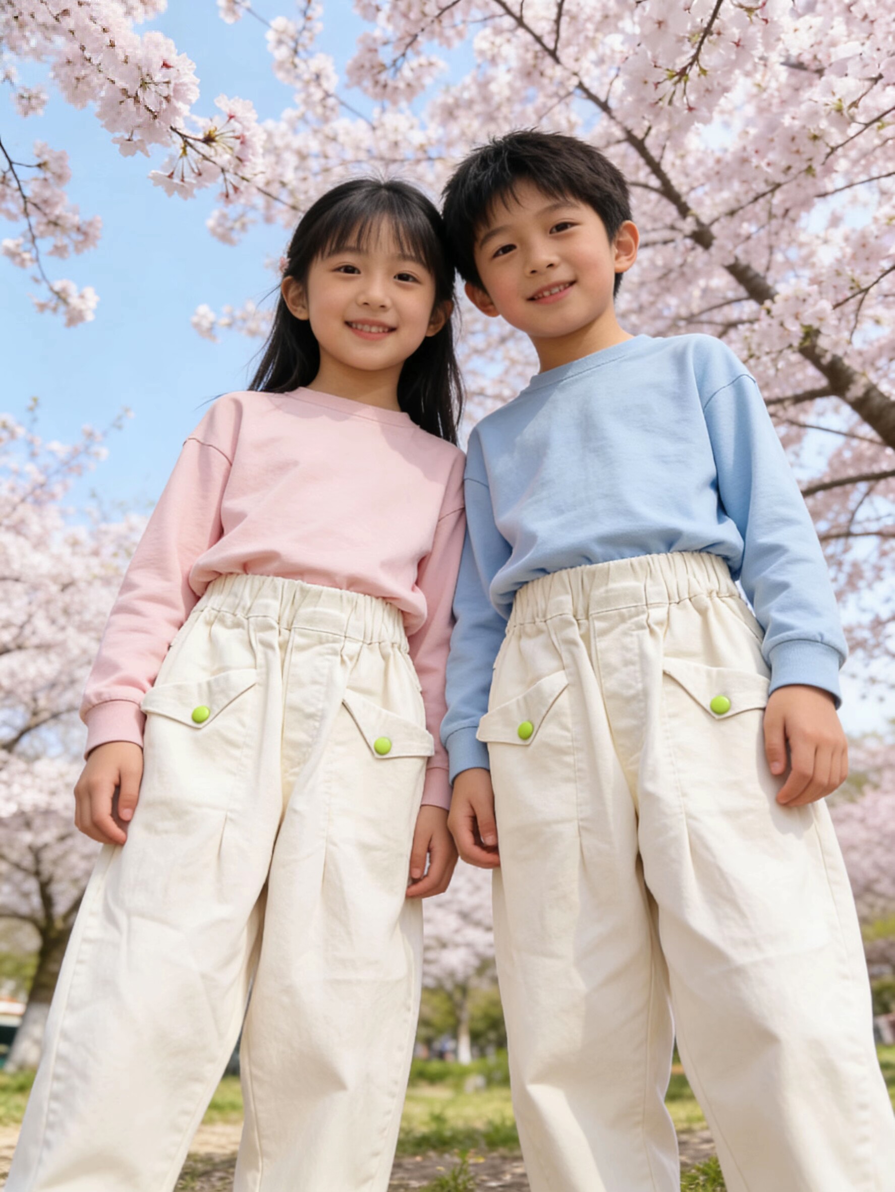 儿童男女中童裤子春秋2026新款洋气时髦宝宝休闲弹力长裤萝卜裤米