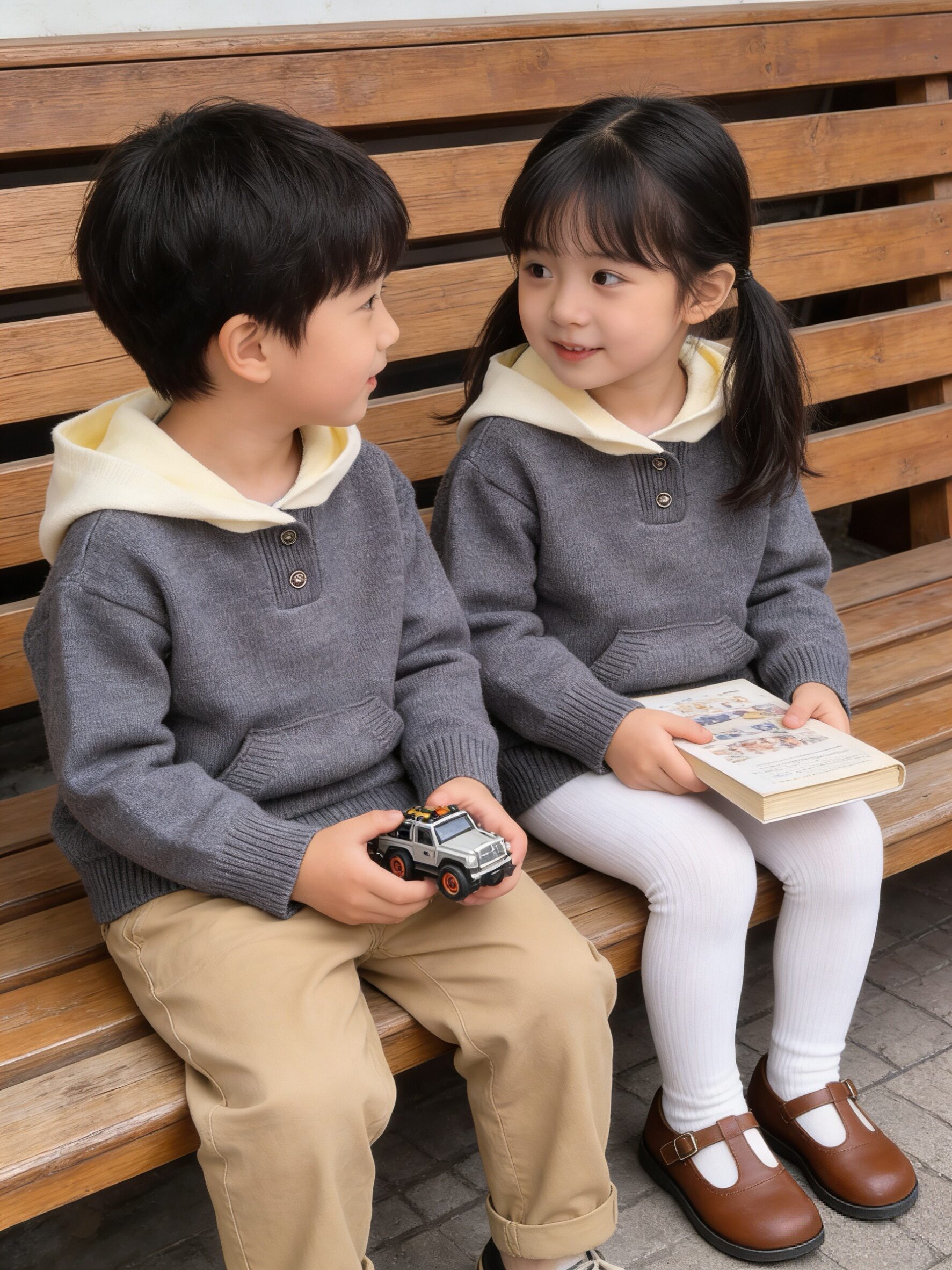 琦瑞德泽男女童针织衫春秋新款儿童洋气连帽毛衣小童男女孩套头衫