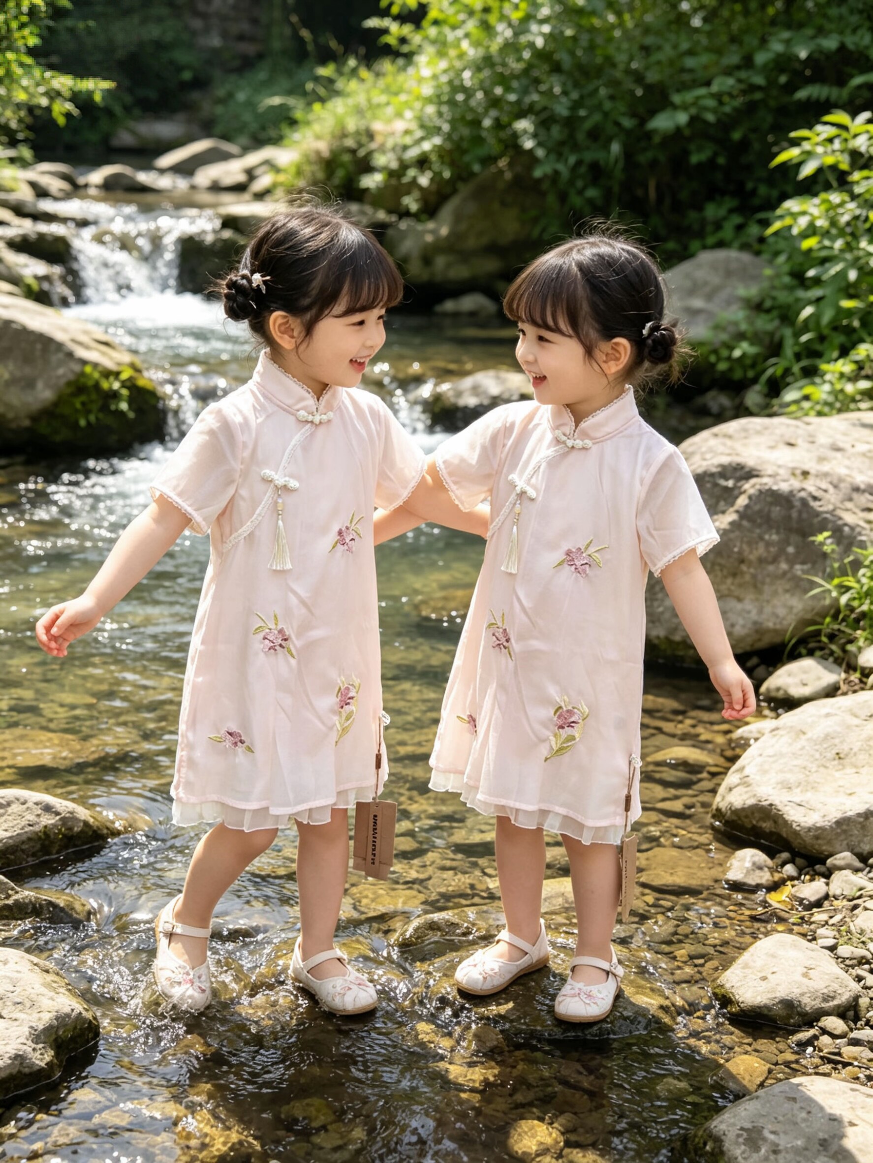 琦瑞德泽女中童旗袍新款洋气宝宝夏季裙子童装小女孩夏装汉服