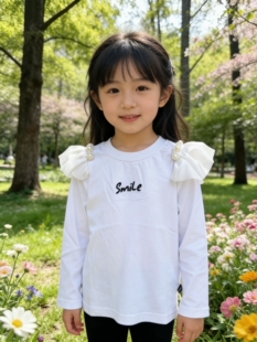 琦瑞德泽女小童打底衫春秋款儿童洋气长袖珍珠T恤女孩百搭上衣潮