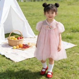 琦瑞德泽女童连衣裙夏季新款女宝宝国风中式公主裙子幼儿周岁礼服