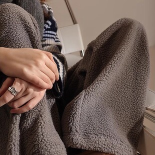 原创2025冬季厚裤子直筒裤摇粒绒阔腿裤毛毛裤休闲日系原宿风宽松