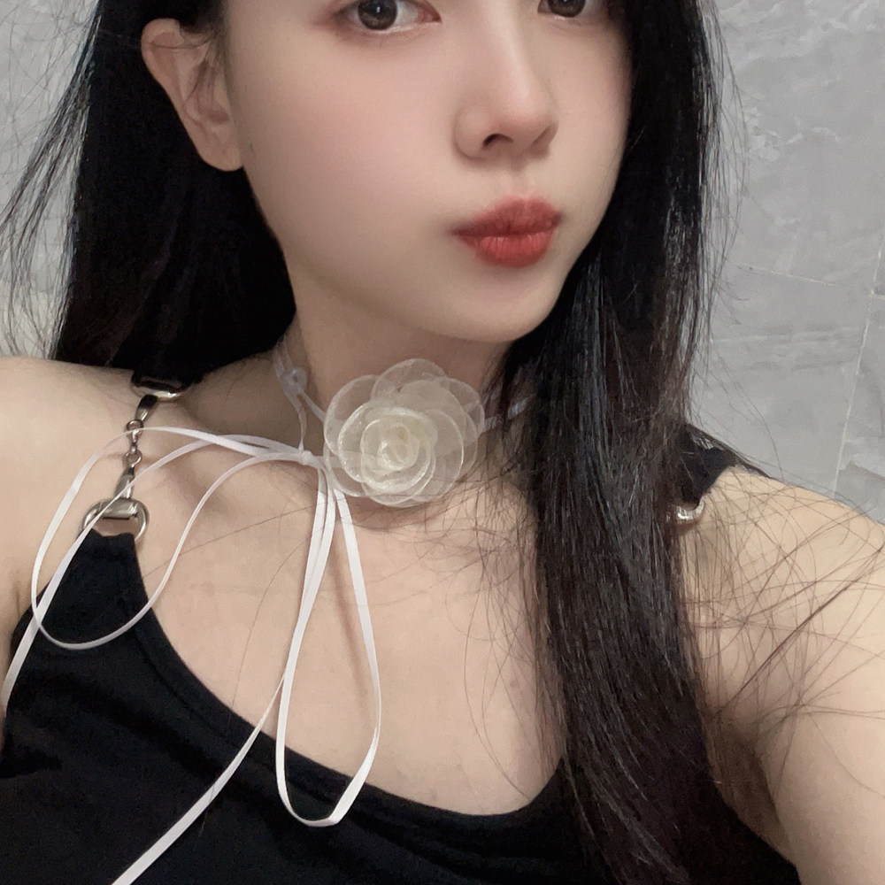 网纱立体花朵玫瑰花choker颈链绑带项链颈花颈带系脖子配饰锁骨链