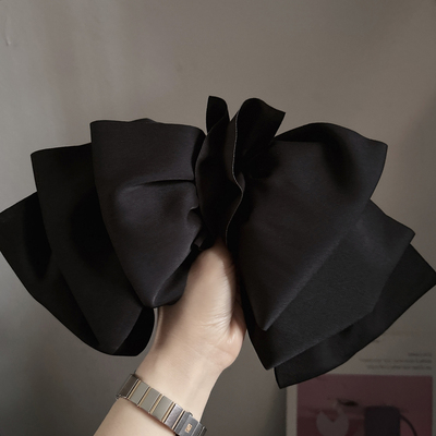 2025新款韩国大蝴蝶结发饰垂坠纯色黑色宽布发夹弹簧夹发卡头饰品