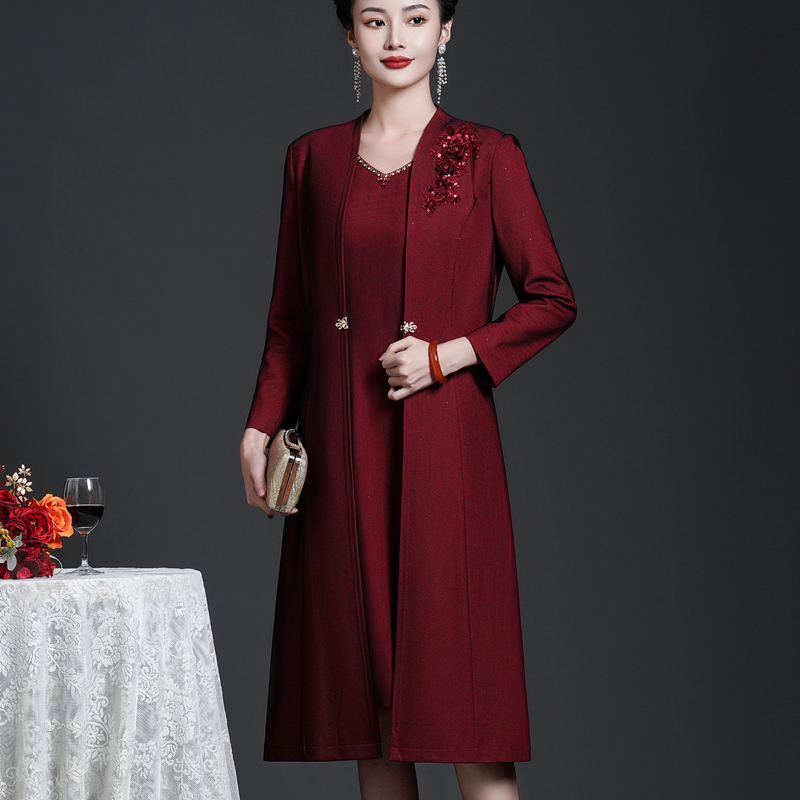 结婚妈妈礼服喜婆婆两件套连衣裙