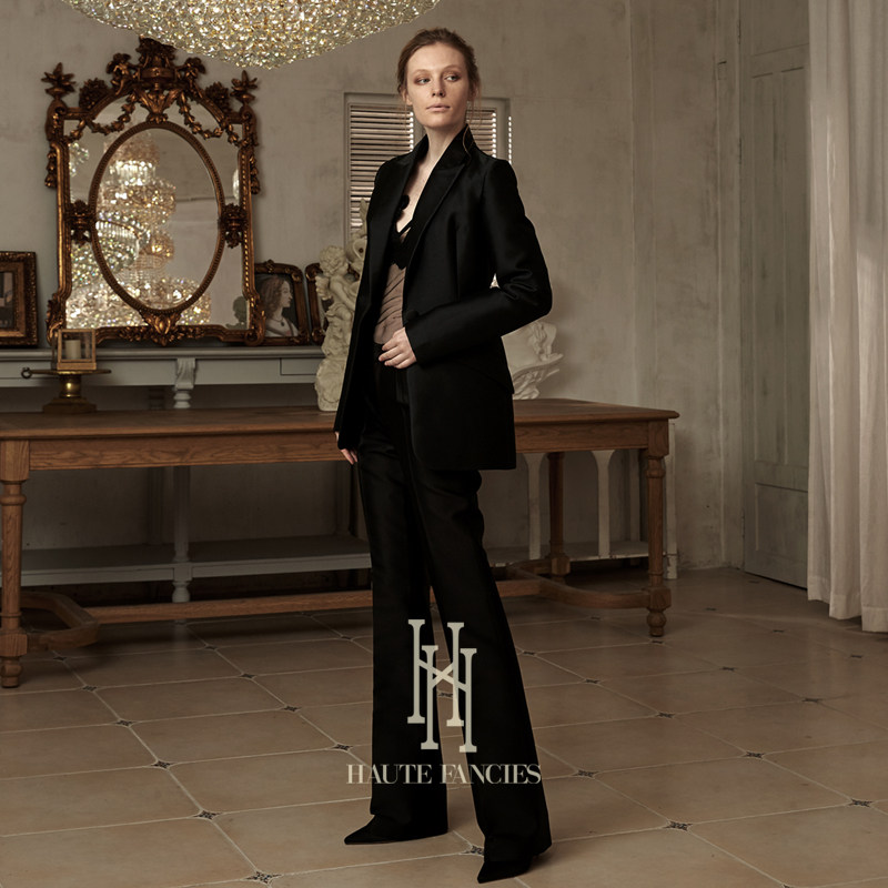 基础款HAUTE FANCIES后构想|黑色丝毛混纺挺括套装西装裤直筒裤秋