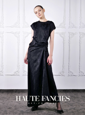 遗世独立 HAUTE FANCIES后构想 | 法式修身暗纹提花抽绳连衣裙