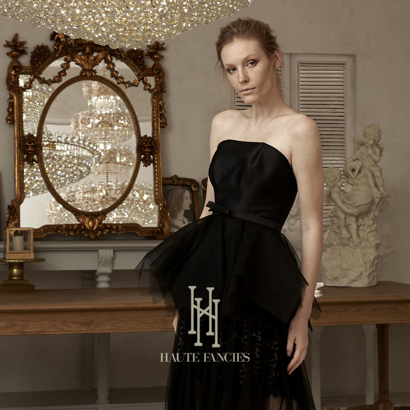 女明星 HAUTE FANCIES后构想|黑色丝毛混纺精工立裁薄纱露肩上衣,女装/女士精品,礼服/晚装,淘宝优惠券,粉丝福利购,淘宝优惠卷