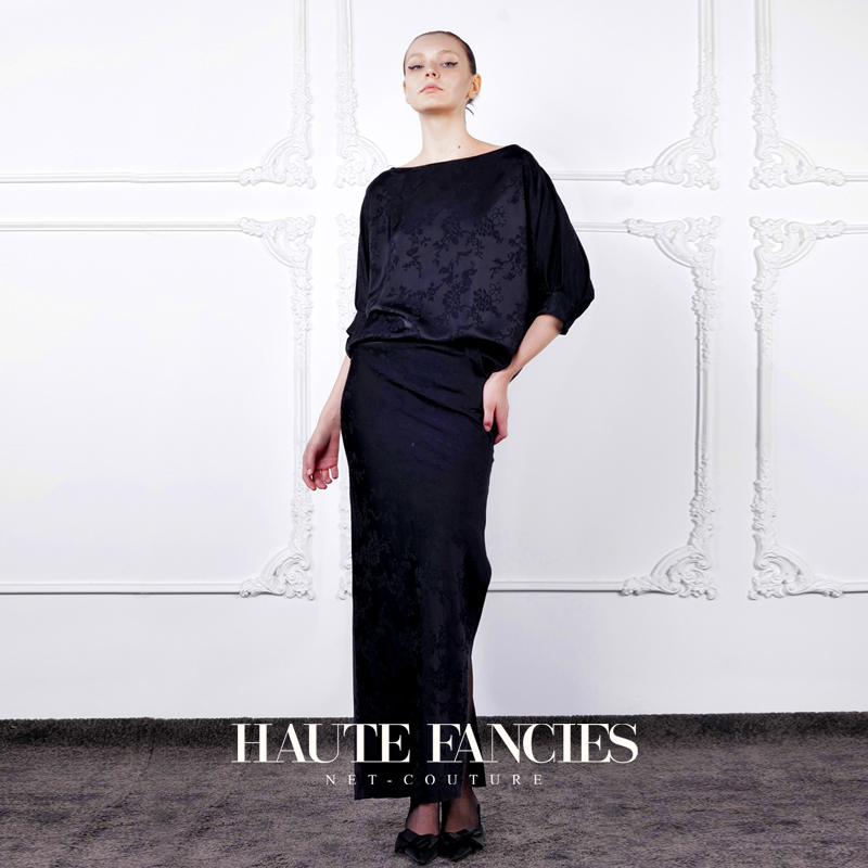 苏杭丝绸后构想秋季黑色提花套装