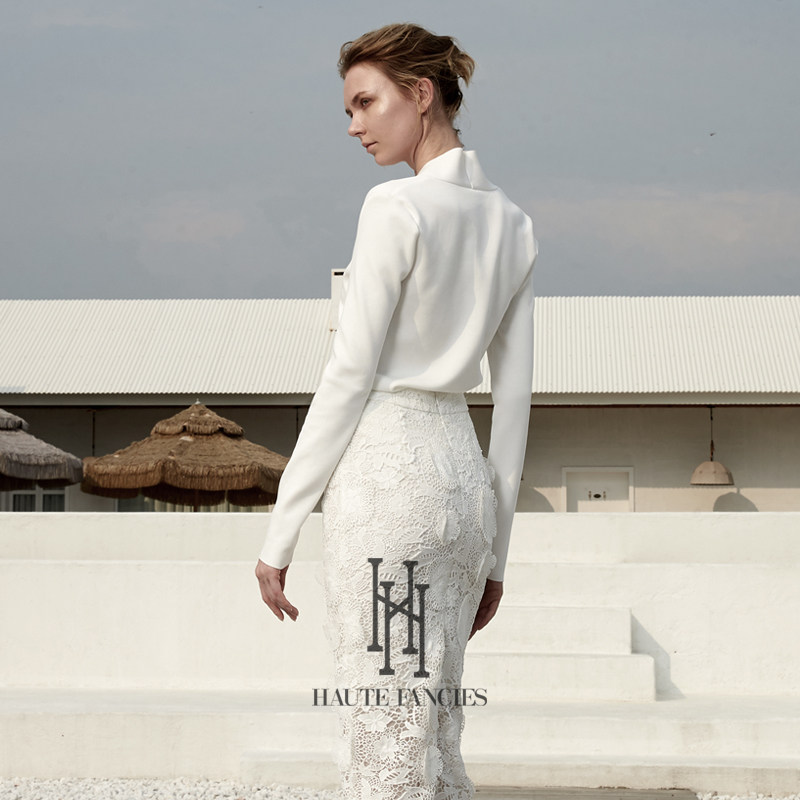 白玫瑰 HAUTE FANCIES后构想｜法式浮雕蕾丝经典高腰显瘦包臀半裙