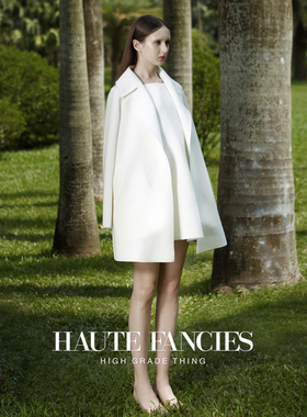 精英风HAUTE FANCIES后构想｜秋冬珍珠白全棉空气层优雅中长外套