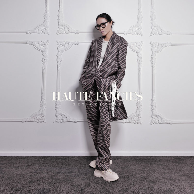 后构想棋盘格宽肩宽松感西装外套