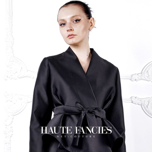 系带斜襟上衣西装 法式 黑色法式 FANCIES后构想 短外套 优雅HAUTE