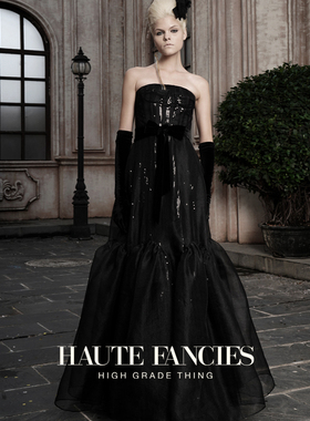 巴赫的序章 HAUTE FANCIES后构想 | 黑色高定露肩高腰A摆礼服裙