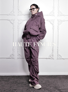 紫火HAUTE FANCIES后构想｜紫色运动风膝部褶皱直筒防水登山裤