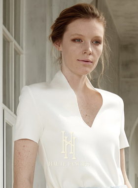 基础款 HAUTE FANCIES后构想|白色法式优雅立V领短袖T恤25早秋