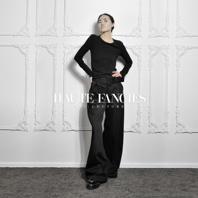 女绅士 HAUTE FANCIES后构想｜秋冬经典宽腰带洗水牛仔修身阔腿裤,女装/女士精品,牛仔裤,淘宝优惠券,粉丝福利购,淘宝优惠卷