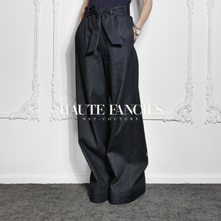 FANCIES后构想｜25秋冬宝蓝色高腰绑带阔腿裤 HAUTE 哪吒 不羁