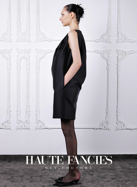 小黑裙 HAUTE FANCIES后构想 | 法式立裁黑色圆领阔褶连衣裙
