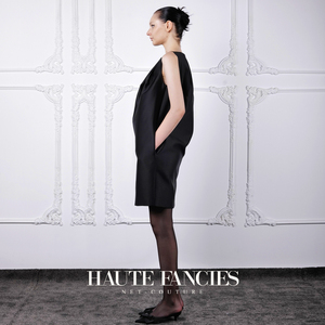 小黑裙 HAUTE FANCIES后构想 | 法式立裁黑色圆领阔褶连衣裙