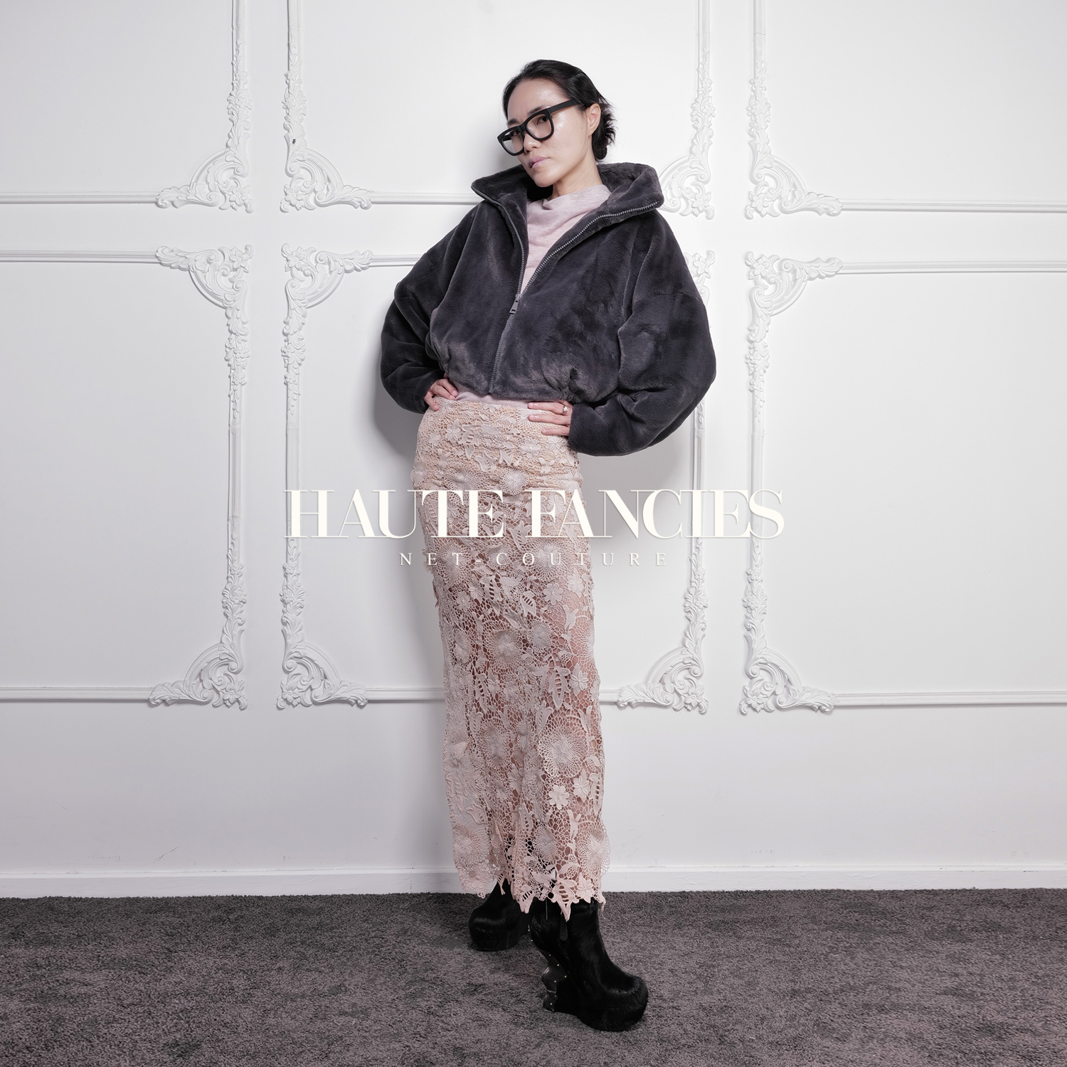 极简宽松仿生水獭毛长袖超短外套