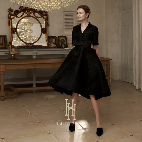 法式小黑裙后构想优雅复古连衣裙