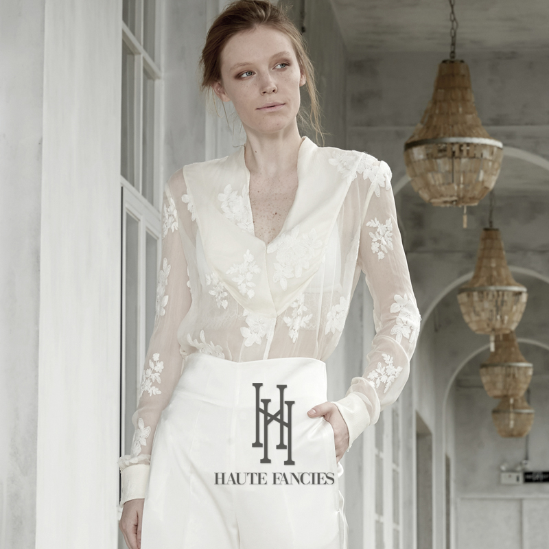 孤品 HAUTE FANCIES后构想｜珍珠白法式优雅真丝顺予绣花衬衣女