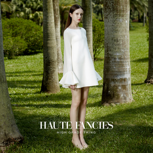 淑女风 HAUTE FANCIES后构想｜玉兰白可拆卸喇叭袖空气层连衣裙
