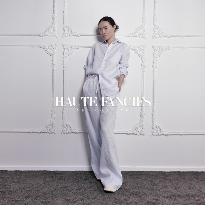 艺术家 HAUTE FANCIES后构想|艺术气息浅蓝色高级亚麻宽松衬衫女