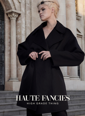 纯手工 HAUTE FANCIES后构想 | 黑色双面呢羊毛系带中长大衣秋冬