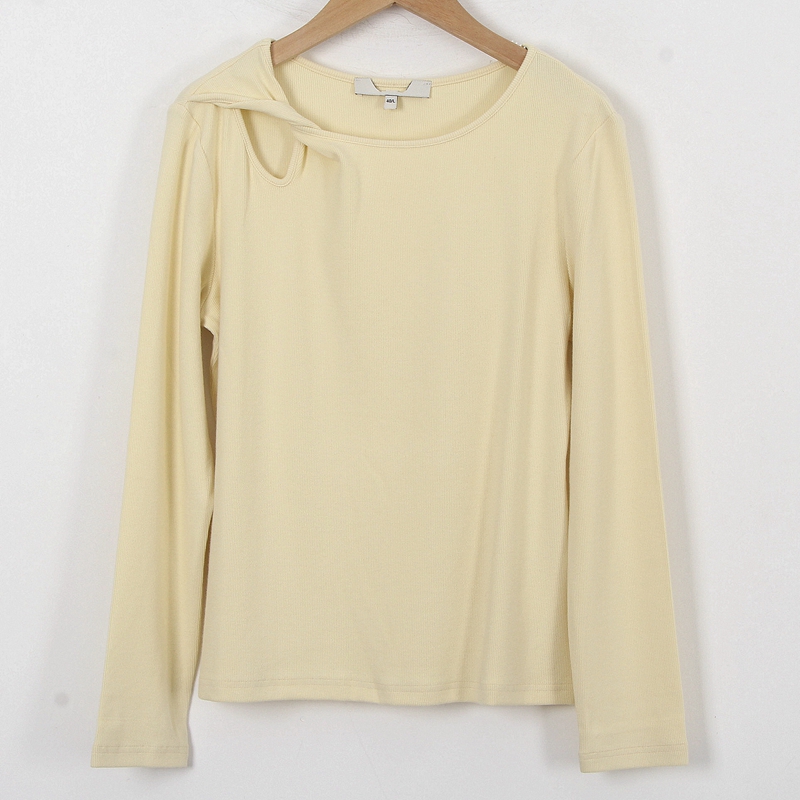 M系列品牌尾货女春季设计感不对称镂空扭结弹力修身T恤长袖打底衫