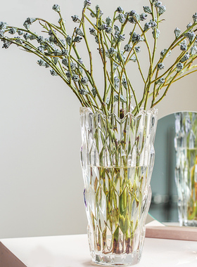 超级加厚加重火焰山插鲜干花北欧水晶简约透明玻璃插花瓶家装摆件