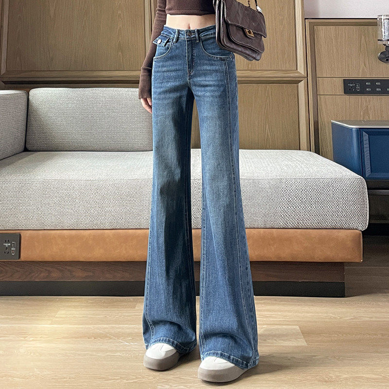 微喇牛仔裤女学生春秋新高腰不贴腿修身显瘦百搭休闲百搭喇叭裤
