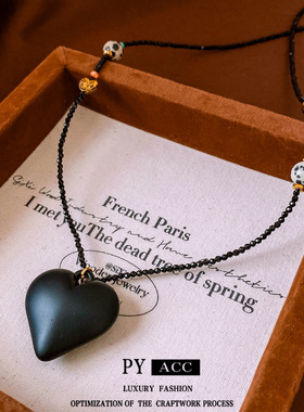 跨境斑点石串珠亚克力吊坠项链休闲时尚高级感毛衣链个性百搭