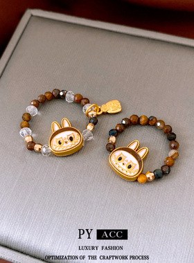 虎眼石福袋吊坠弹力戒指个性时尚潮流设计感食指戒小众百搭手