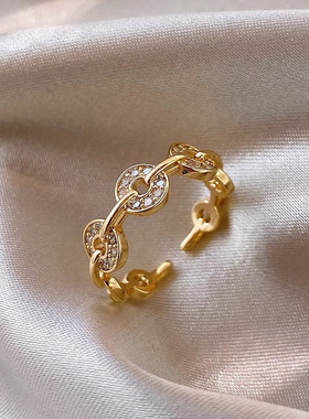 旺财戒指女小众设计指环欧美轻奢高级感开口戒食指铜钱食指戒