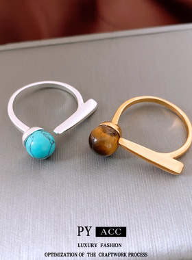 新中式几何镶嵌开口戒指时尚气质高级感食指戒简约百搭手饰女