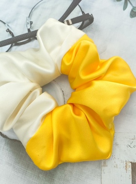 30姆米真丝缎面明黄色白色双拼大肠圈100%桑蚕丝