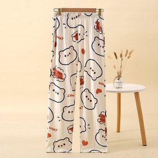 针织纯棉纱布睡裤 女春秋夏卡通收口束脚家居裤 长裤 外穿宽松防蚊裤