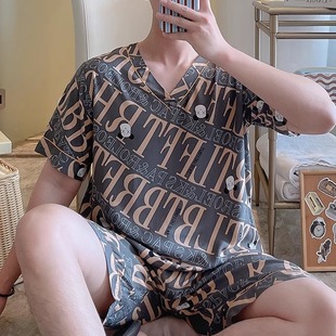 棉绸睡衣男士 夏青少年短袖 年轻人造棉衣服睡觉薄款 柔软家居服套装