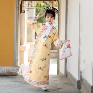 儿童汉服新款刺绣旗袍清朝古装格格冬季女童加厚拜年服古风演出服