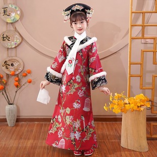 清朝小公主格格故宫汉服写真服演出古装冬装加厚旗服儿童满族妃子