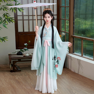 女童汉服2025新款春秋战国袍儿童古装魏晋风交领演出服广袖流仙裙