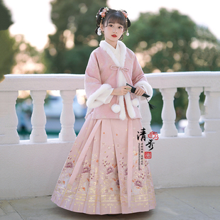 马面裙女童秋冬季拜年服加绒加厚2024新款中大童古装超仙儿童汉服