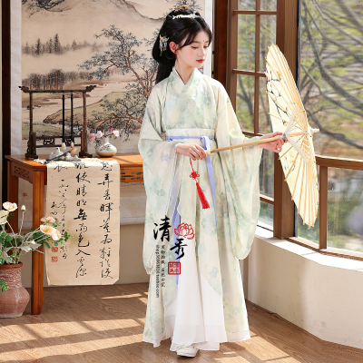 战国袍女童魏晋风交领古装唐装春
